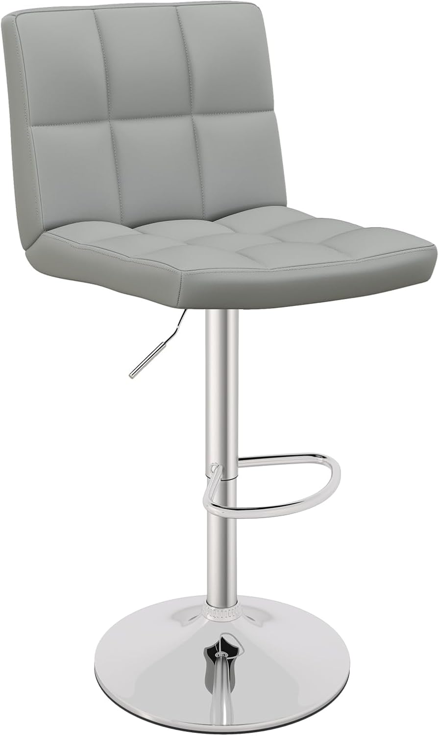 COSTWAY Bar Stool, Modern Swivel Adjustable Height PU Leather Barstools with Back, Square Armless Counter Height Bar Chair for Kitchen Island Dining Living Bistro Pub Counter, Black