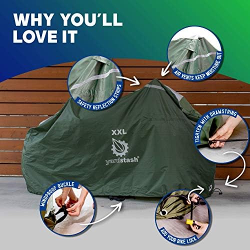 YardStash Bike Cover – XXL Reflective Bicycle Covers for Outside Storage - Waterproof & Weatherproof Garden Tarp Shelters for Bikes, Trikes, 29ers