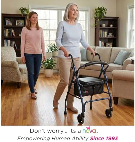 NOVA Cruiser 2 Lightweight Rollator Walker for Beginning Gait Training, 11 lb Foldable Rolling Walker with Seat, Stable Support for Early Mobility