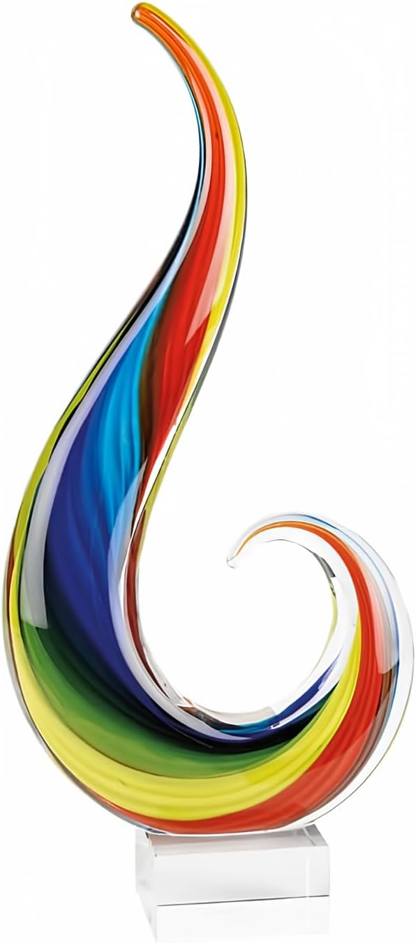 Badash Rainbow Murano-Style Art Glass Sculpture Centerpiece, 18 Inch | Murano-style art glass sculpture for tabletop decor, living rooms, offices, shelves, console tables and gifts