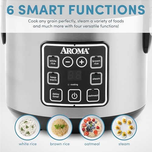 Aroma Housewares 8-Cup (Cooked) (4-Cup UNCOOKED) Digital Rice Cooker and Food Steamer (ARC-914D),White