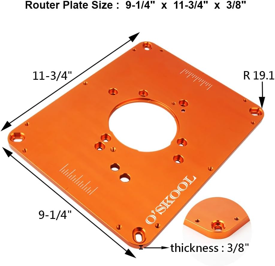 O'SKOOL Precision Aluminum Router Table Insert Plate | Router Templates With Pre-Drilled Adapt to Multiple Routers of Different Model, RTS02A