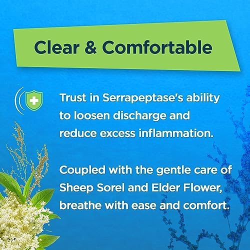 Natural Sinus Support – Serrapeptase, Elder Flower & Sheep Sorrel – Sinus Drainage, Nasal & Allergy Health
