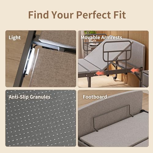 Adjustable Hospital Bed for Home Use with Hospital Mattress | Wooden Bed Deck, Headboard & Footboard, Wireless Remote, Mobility Support, Locking Casters,750 LBS Capacity