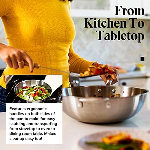 Willow & Everett Stainless Steel Flat Bottom Wok Pan, Professional Traditional Stir Fry Cookware w/Domed Lid & Spatula