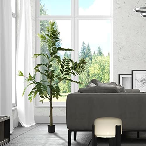 Vickerman 7' Realistic Potted Artificial Green Nandina Tree with 356 Leaves - Large Faux Indoor Tree for Artificial Plants and Fake Plants - Maintenance Free