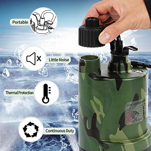 TIGEROAR 120V Submersible Pump 1/4 HP Water Transfer Pump 1800 GPH | Electric Pond Pool Pump Utility Pump with 10 ft. Cord Anticorrosive Plastic