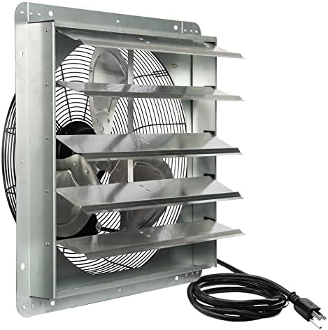 KEN BROWN 12 Inch Shutter Exhaust Fan Wall Mounted, Aluminum with 1.65 Meters Power Cord Kit, High Speed 1450CFM, Vent fan for Commercial, Greenhouse