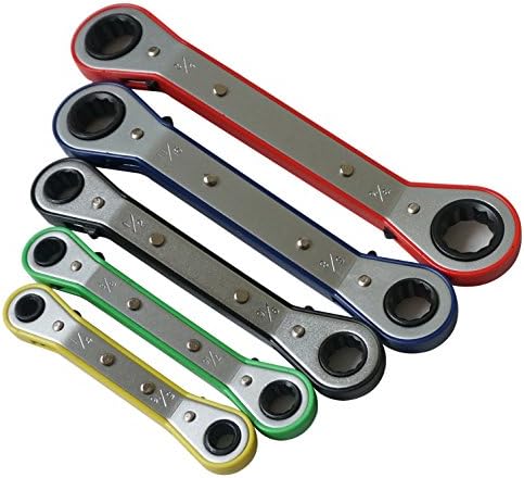 MacWork 5-Piece Offset Ratcheting Wrench Set ，Five Colors Reversible Universal Ratchet Double Ring Spanners