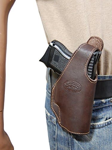 New Barsony Brown Leather OWB Belt Clip Holster for Compact, Sub Compact 9mm 40 45