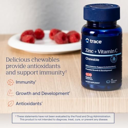 Trace Minerals Zinc + Vitamin C Chewable Supplement, 60 CT, Immune Support | Full spectrum of ionic minerals, Enzyme function and antioxidant activity