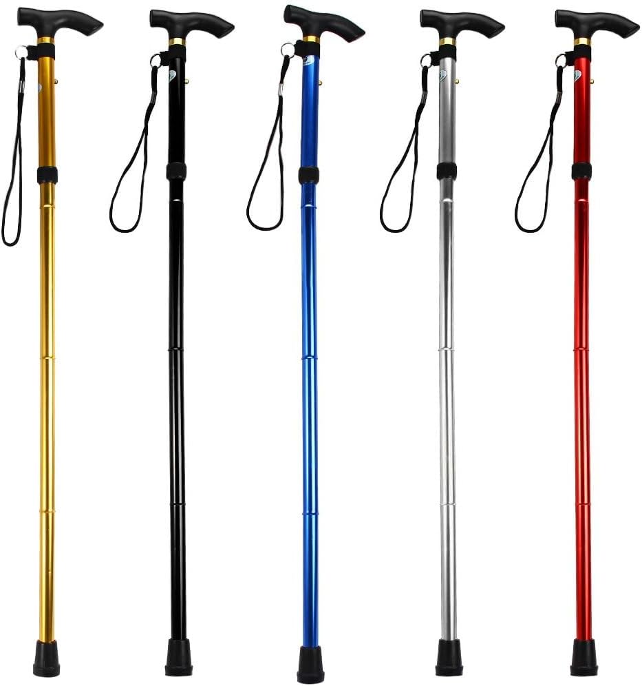Folding Lightweight Walking Stick - Adjustable Aluminum Metal Collapsible Travel Cane with Non-Slip Rubber Base