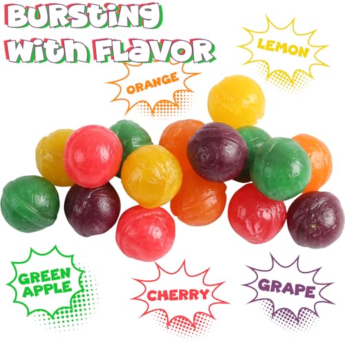 Assorted Fruit Balls Hard Candy, 4 lb Sour Variety, Office Candies | Approx. 520 Pcs, orange, lemon, grape, green apple and cherry sweets for offices, desks, classrooms