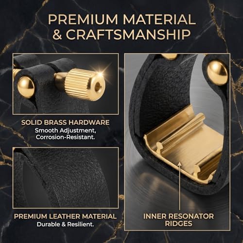 Leather Alto Saxophone Ligature Adjustable Single-Screw Fastener | for E-Flat Alto Sax Mouthpieces - Professional Woodwind Accessory for Warmer Tone