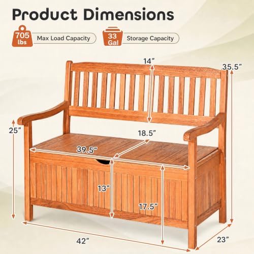 Tangkula Outdoor Wood Storage Bench Deck Box, Entryway Porch Storage Bench with Inner Removable Dust-Proof Lining & Portable Handles