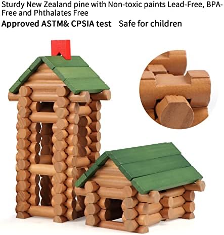 Wondertoys 170 Pieces Wood Logs Set Ages 3+, Classic Building Log Toys for Boy, Creative Construction Engineering Educational Gifts