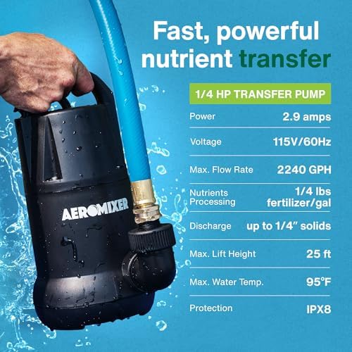 Aeromixer 1/4 HP Transfer Pump - Submersible Water Pumps, Sump Pump for Pool Draining, Portable Electric Garden Utility Pumps 2240 GPH, Heavy Duty Outdoor Water Flow System for Farming and Gardening