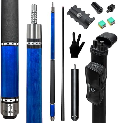 HomeSeason 58inch Carbon Fiber Pool Cue Stick with Screw-in Extension and Leather Case, 18oz Low Deflection Professional Cue Stick for Billiards, 13mm Tip