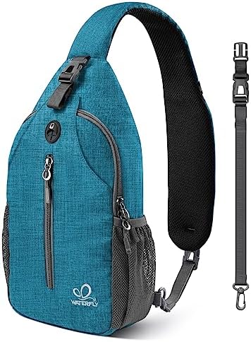 WATERFLY Crossbody Sling Backpack Sling Bag Travel Hiking Chest Bag Daypack (Black) | Small Hiking bag,Multi-compartment storage,Water-resistant,Breathable back pad,Reversible adjustable shoulder strap
