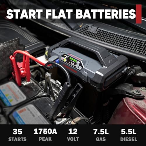 LOKITHOR JA400 Jump Starter with Air Compressor(7.5L Gas & 5.5L Diesel) | 1750A 12V Portable Jumper Box | 150PS 40LPM Tire Inflator, Digital Display
