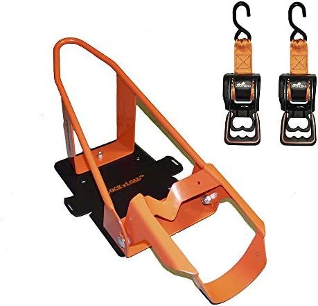 Lock N Load BK1000 Deluxe Motorcycle Wheel Chock with Quick-Release Ratchet & D-Ring System (Orange/Black)