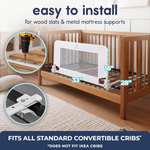 Hiccapop Convertible Crib Bed Rail for Toddlers, Crib Rail Guard, White