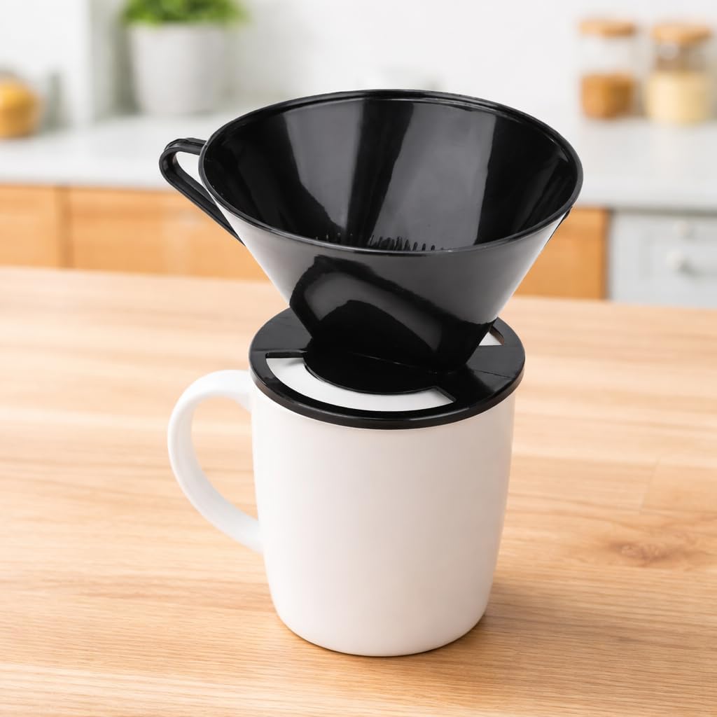 Single Cup Pour Over Coffee Dripper with Scoop & 10 Filters – #2 Cone Style Manual Brewer, BPA-Free Plastic, Portable Dishwasher Safe Coffee Maker