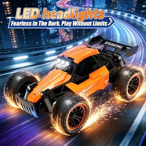 Remote Control Car, Fast RC Monster Truck with Durable Metal Body, 1:16 Off-Road RC Crawler with LED Headlights, All-Terrain Drift Car, 3 4 5 6 7 8 9 10 Year Old Boys Girls Kids Gifts