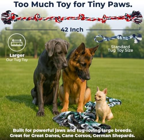 Pacific Pups Products Giant Dog Rope Toy, 42 Inch Tug of War Rope, Green