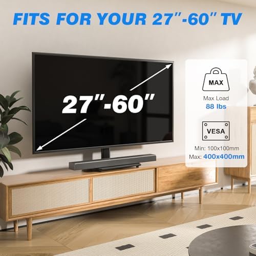 Rfiver Universal Swivel TV Stand for 27-50 55 60 Inch TVs | Height Adjustable Tabletop TV Stand Holds up to 88 lbs, Pedestal TV Stand with Tempered Glass Base, Replacement TV Mount