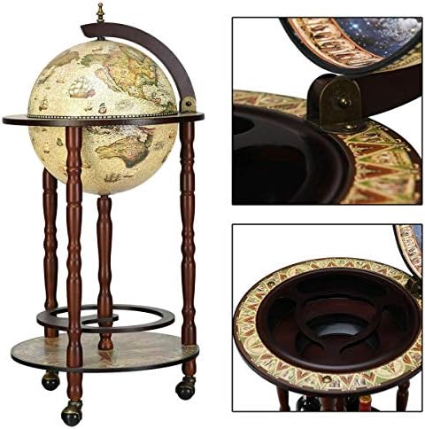 17" Wood Globe Wine Bar Stand Liquor Bottle Shelf Cart 16th Century Italian Rack