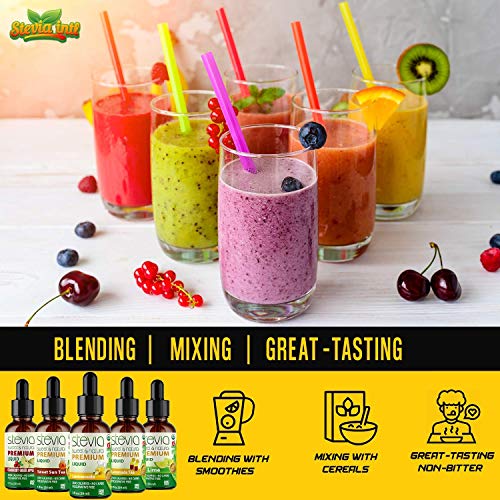 Stevia Intl (Pack of 5) Refreshers Bundle with 5 Flavors. Stevia Liquid Drops. Naturally Sweet, Non-Bitter, No Sugar Added, 0 Carb, 0 Calorie, Non-GMO