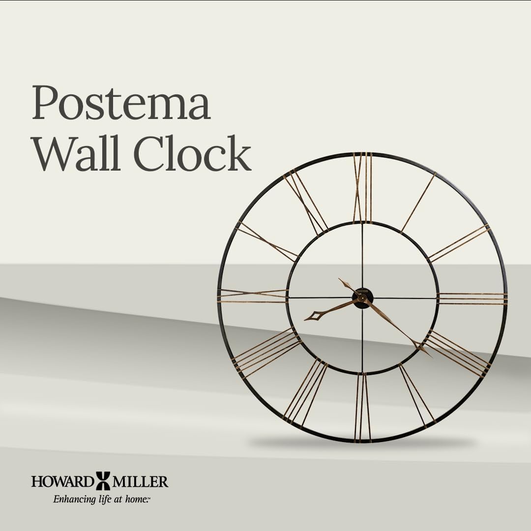 Howard Miller Postema Gallery Wall Clock | Wrought Iron Black Finish | Oversized Analog Clock with Roman Numerals | Quartz Movement | for Bedroom