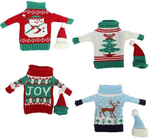 Vpang Christmas Bottle Cover Bag Knitted Wine Bottle Sweaters Cover Dress with Hat Set of 4