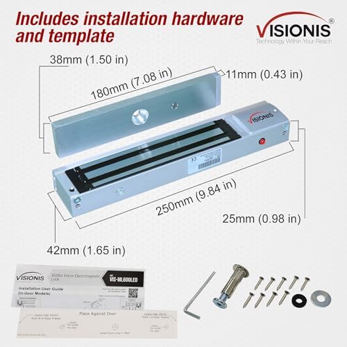 Visionis FPC-5192 600lbs Indoor Electromagnetic Lock with 600 lbs L and Z Bracket for Inswinging Door Access Control Maglock