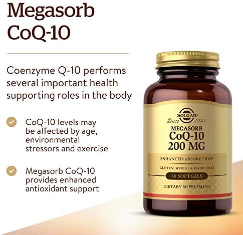 Solgar Megasorb CoQ-10 200 mg, 60 Softgels, Supports Heart & Brain Function | Coenzyme Q10 Supplement, Enhanced Absorption, Non-GMO, Gluten Free