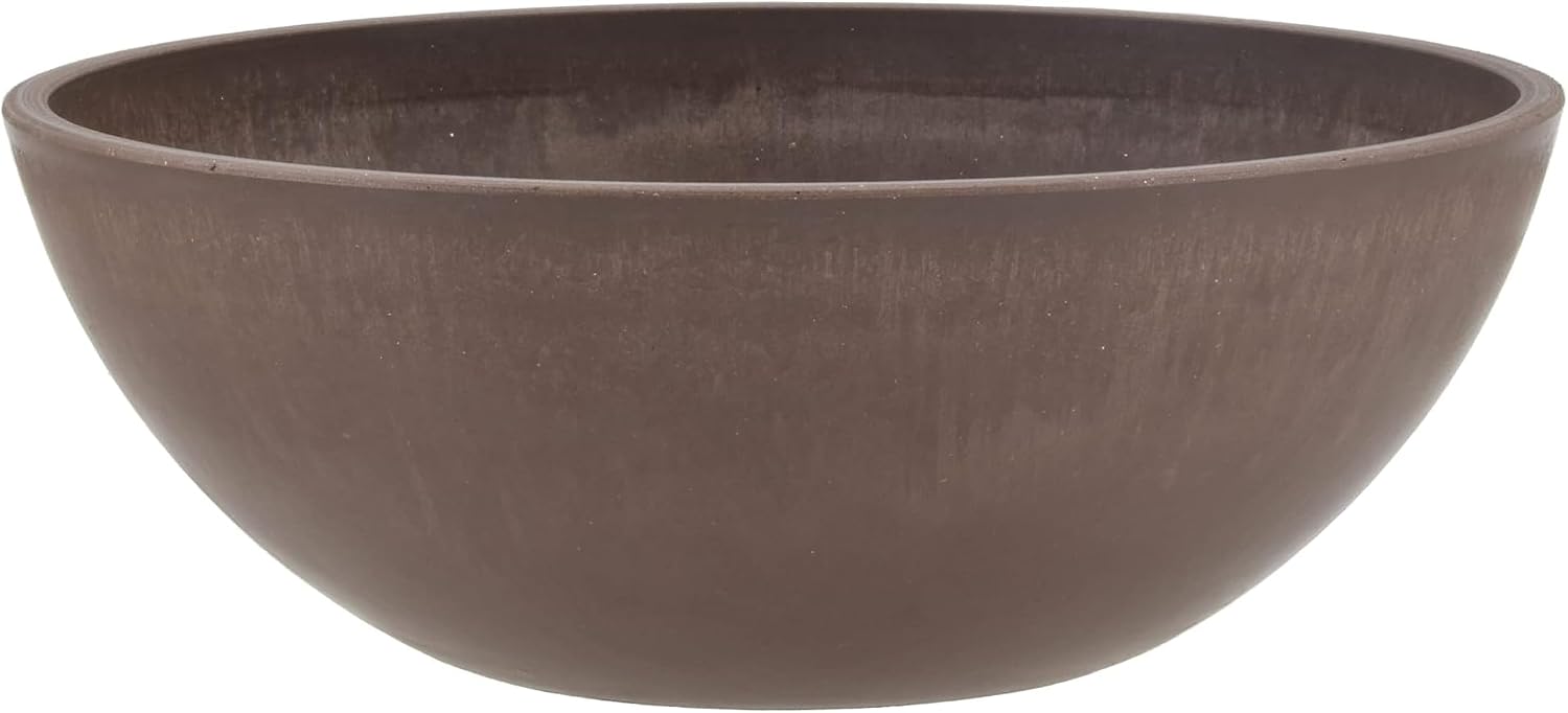 PSW Pot Collection M30DC 12-inch Plastic/Stone/Wood Composite Low Bowl Planter – No Drainage Hole (Drillable), Shallow Indoor/Outer Pot for Succulents, Bonsai, Fairy Gardens, Herbs, Dark Charcoal
