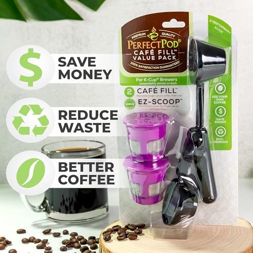 Perfect Pod Café Fill Value Pack 2 Reusable K-Cup Pods and Coffee Scoop Set | 1-Stream Refillable Capsules, BPA-Free Design, Fits Keurig K-Mini
