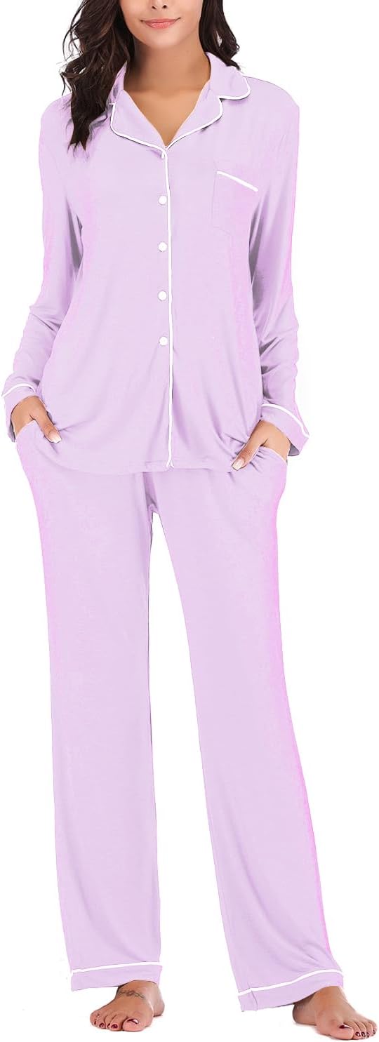 Aamikast Women's Pajama Sets Long Sleeve Button Down Sleepwear Nightwear Soft Pjs Lounge Sets