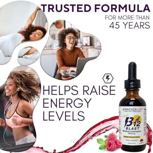 Bricker Labs B12 Blast Methylcobalamin 1000mcg, Great Tasting Sublingual Liquid Energy Vitamins -Vegan B12 Vitamins, Sustained Energy and Cellular Energy Supplement - 59-Day Servings