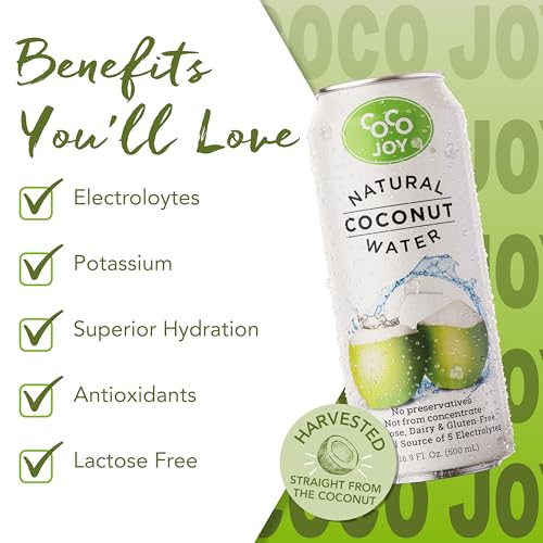 CoCo Joy Natural Coconut Water, Low-Calorie, High-Calcium, Nutrient-Rich Drink 12 pack