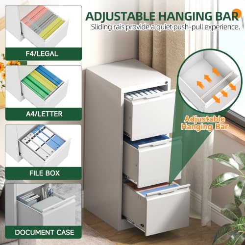 3 Drawer File Cabinet with Lock, Filing Cabinets for Home Office | Metal Vertical File Cabinets