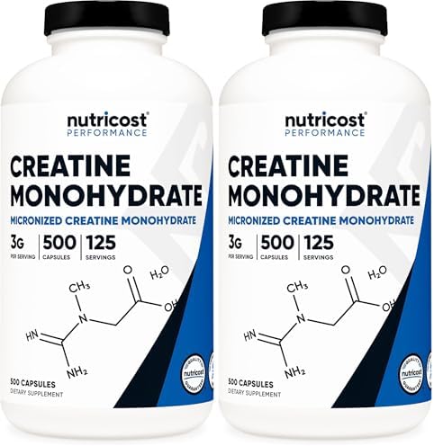 Nutricost Micronized Creatine Monohydrate (3,000mg) 500 Capsules | 125 Servings, 750mg Creatine Per Capsule