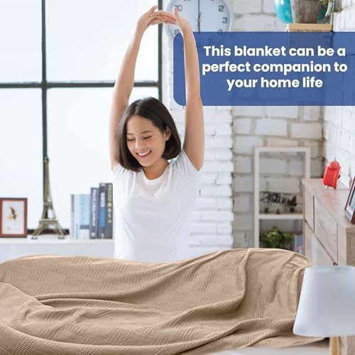 Linteum Textile Hospital Thermal SNAGLESS Spread Blanket, 100% Cotton (74x100 in, Blue)