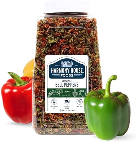 Harmony House Dried Mixed Bell Peppers, Diced – Dehydrated Vegetables for Cooking, Camping, Emergency Supply and More