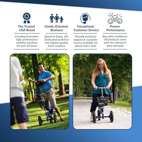 KneeRover Original Steerable All Terrain Knee Scooter – Heavy Duty Foldable Knee Walker & Mobility Aid for Adults with Adjustable Handlebar and Large Wheels (Blue) | For Adults for Foot Surgery, Heavy Duty Knee Walker for Broken Ankle Foot Injuries Recov…
