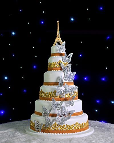 ESHATO Gold Metal Eiffel Tower Statue, 7inch Decorative Figurine Replica Stand Holder for Cake Topper Table Decor Gift Party Home Decoration