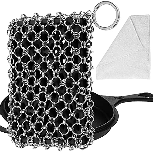 Herda 316L Cast Iron Scrubber Cleaner, Large Cast Iron Chain Mail Scrubber