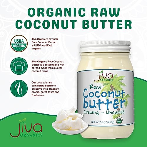 Jiva Organics RAW Organic Coconut Butter 16 Ounce Jar - Creamy, Unsalted