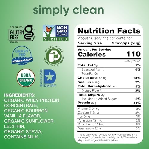 Simply tera's Organic Whey Protein Powder, Bourbon Vanilla, Organic - 12 Oz | Whey Protein Powder, Grass Fed Vanilla